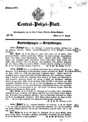 Zentralpolizeiblatt Montag 17. August 1857