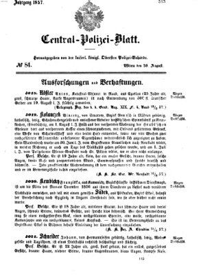 Zentralpolizeiblatt Donnerstag 20. August 1857