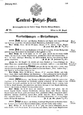 Zentralpolizeiblatt Samstag 29. August 1857