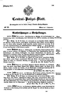 Zentralpolizeiblatt Dienstag 1. September 1857