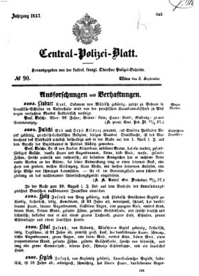 Zentralpolizeiblatt Donnerstag 3. September 1857