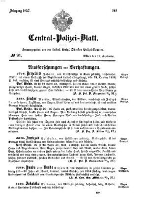 Zentralpolizeiblatt Samstag 12. September 1857