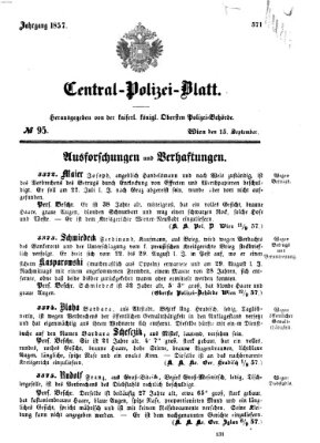 Zentralpolizeiblatt Dienstag 15. September 1857