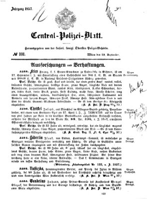 Zentralpolizeiblatt Dienstag 29. September 1857