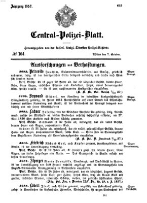 Zentralpolizeiblatt Mittwoch 7. Oktober 1857