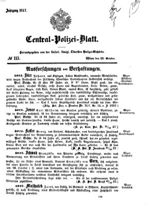 Zentralpolizeiblatt Donnerstag 29. Oktober 1857