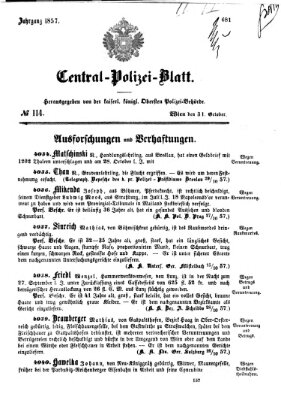 Zentralpolizeiblatt Samstag 31. Oktober 1857