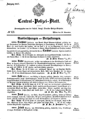 Zentralpolizeiblatt Freitag 20. November 1857