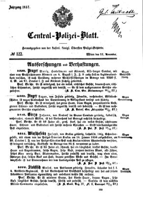 Zentralpolizeiblatt Samstag 21. November 1857