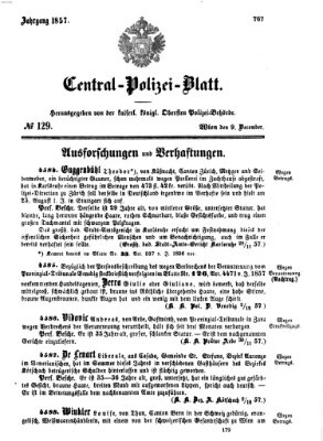 Zentralpolizeiblatt Mittwoch 9. Dezember 1857