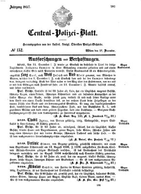 Zentralpolizeiblatt Freitag 18. Dezember 1857