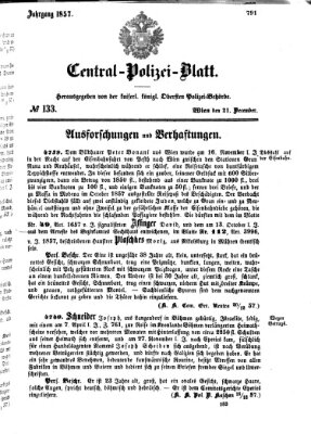 Zentralpolizeiblatt Montag 21. Dezember 1857