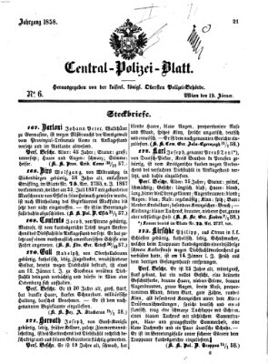 Zentralpolizeiblatt Dienstag 19. Januar 1858