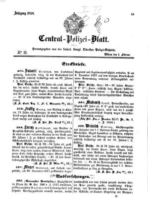 Zentralpolizeiblatt Montag 1. Februar 1858