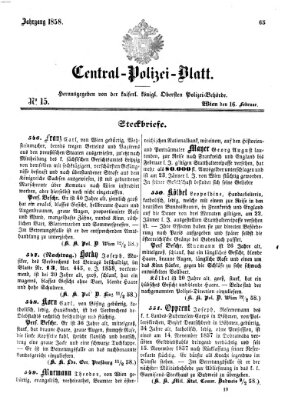 Zentralpolizeiblatt Dienstag 16. Februar 1858