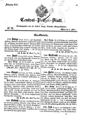 Zentralpolizeiblatt Dienstag 2. März 1858