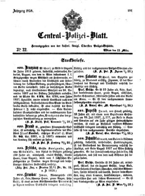 Zentralpolizeiblatt Samstag 13. März 1858