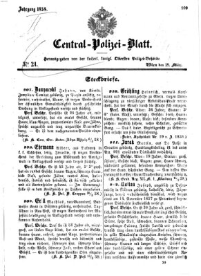 Zentralpolizeiblatt Donnerstag 18. März 1858