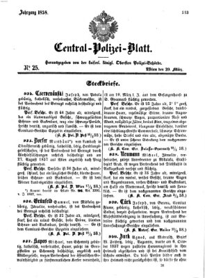 Zentralpolizeiblatt Samstag 20. März 1858