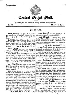 Zentralpolizeiblatt Samstag 17. April 1858