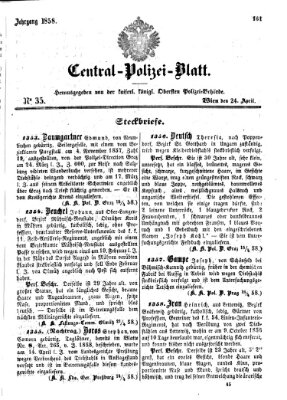 Zentralpolizeiblatt Samstag 24. April 1858