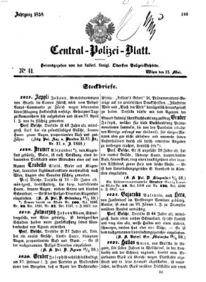 Zentralpolizeiblatt Samstag 15. Mai 1858