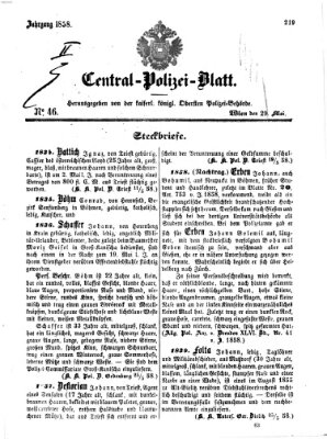 Zentralpolizeiblatt Samstag 29. Mai 1858