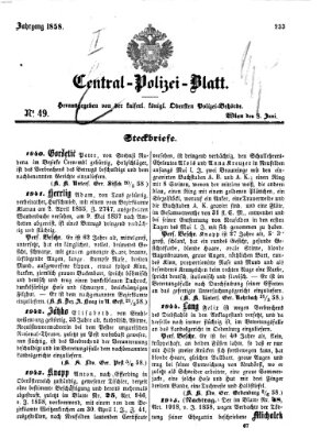 Zentralpolizeiblatt Dienstag 8. Juni 1858