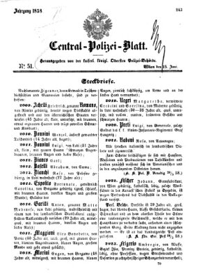 Zentralpolizeiblatt Dienstag 15. Juni 1858