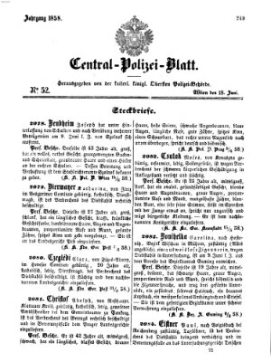 Zentralpolizeiblatt Freitag 18. Juni 1858