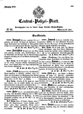 Zentralpolizeiblatt Freitag 25. Juni 1858