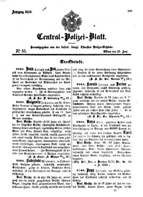 Zentralpolizeiblatt Montag 28. Juni 1858