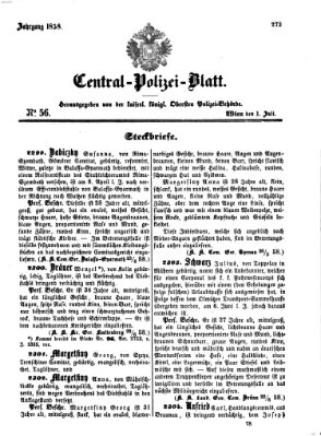 Zentralpolizeiblatt Donnerstag 1. Juli 1858