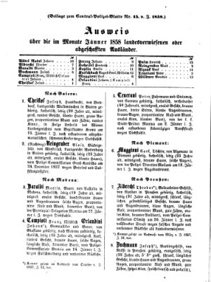 Zentralpolizeiblatt Dienstag 16. Februar 1858