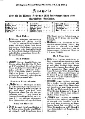 Zentralpolizeiblatt Samstag 13. März 1858