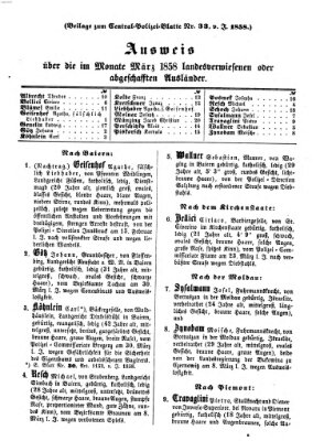 Zentralpolizeiblatt Samstag 17. April 1858