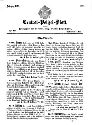 Zentralpolizeiblatt Samstag 3. Juli 1858