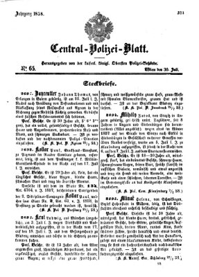 Zentralpolizeiblatt Freitag 30. Juli 1858