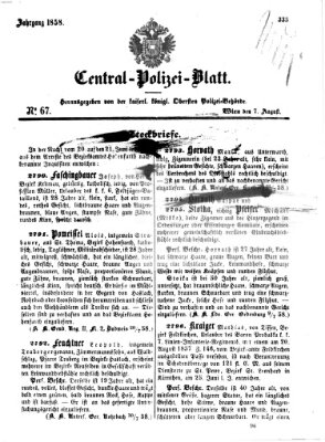 Zentralpolizeiblatt Samstag 7. August 1858