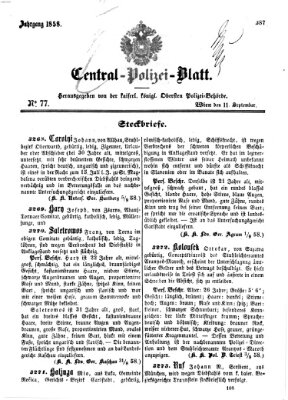 Zentralpolizeiblatt Samstag 11. September 1858