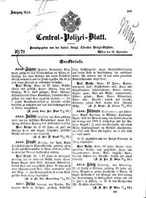 Zentralpolizeiblatt Samstag 18. September 1858