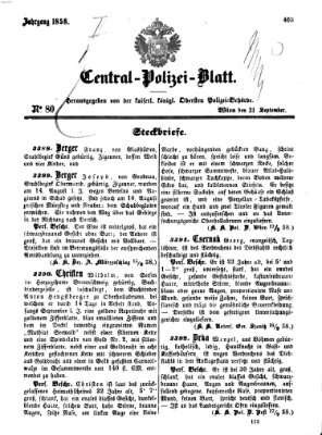 Zentralpolizeiblatt Dienstag 21. September 1858