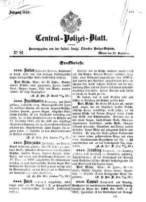 Zentralpolizeiblatt Samstag 25. September 1858