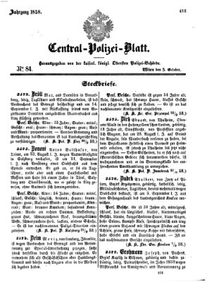 Zentralpolizeiblatt Dienstag 5. Oktober 1858