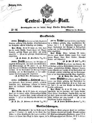 Zentralpolizeiblatt Mittwoch 13. Oktober 1858