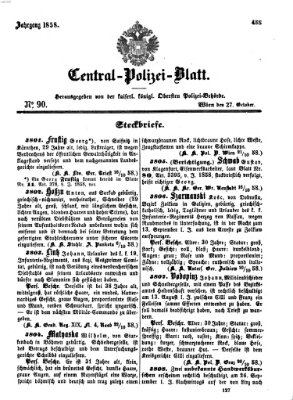 Zentralpolizeiblatt Mittwoch 27. Oktober 1858