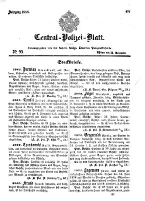 Zentralpolizeiblatt Samstag 13. November 1858