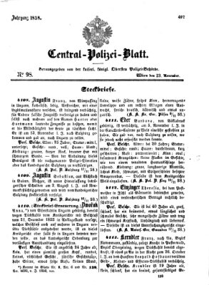 Zentralpolizeiblatt Dienstag 23. November 1858