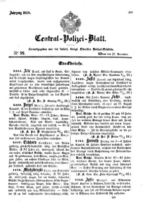 Zentralpolizeiblatt Samstag 27. November 1858