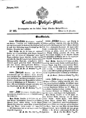 Zentralpolizeiblatt Samstag 18. Dezember 1858